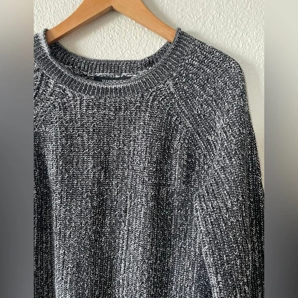 Ellen Tracy Knit Tunic Sweater Women’s L Black Marbled Cotton Rolled Round Neck - Picture 7 of 13